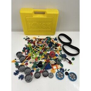 Vintage K'NEX Yellow Box Hard Carrying Case Lot w/Misc Individual Pieces, Wheels